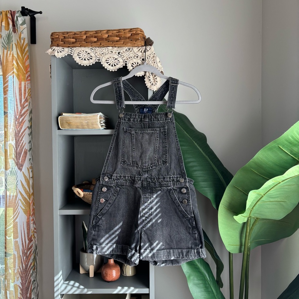 gap teen black denim shortalls